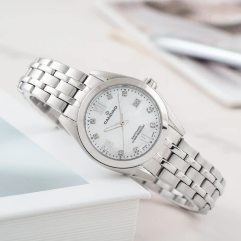 Дамски ръчен часовник с кварцов механизъм - корпус от Стомана - Стоманена верижка - цвят Седеф