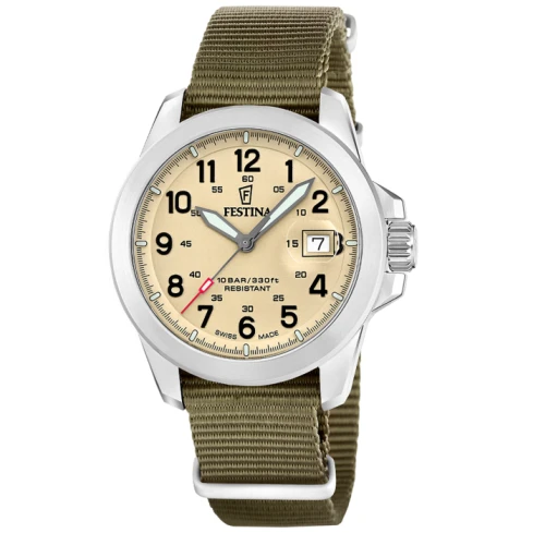 Мъжки ръчен часовник с кварцов механизъм - корпус от Стомана - Стоманена верижка - цвят Шампанско