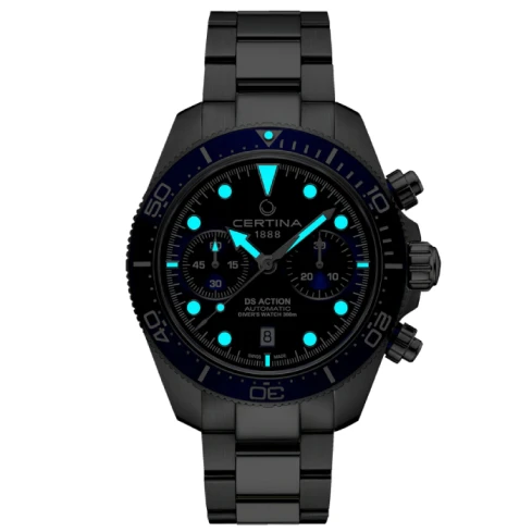 Мъжки ръчен часовник с автоматичен механизъм - корпус от Стомана и керамика - Стоманена верижка - цвят Син Сив