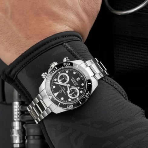 Мъжки ръчен часовник с автоматичен механизъм - корпус от Стомана и керамика - Стоманена верижка - цвят Черен Сив