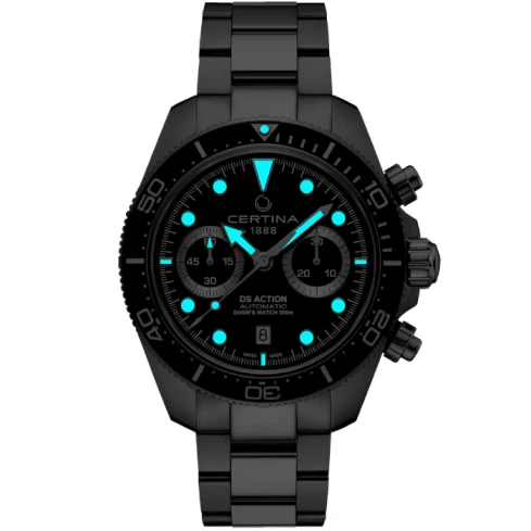 Мъжки ръчен часовник с автоматичен механизъм - корпус от Стомана и керамика - Стоманена верижка - цвят Черен Сив