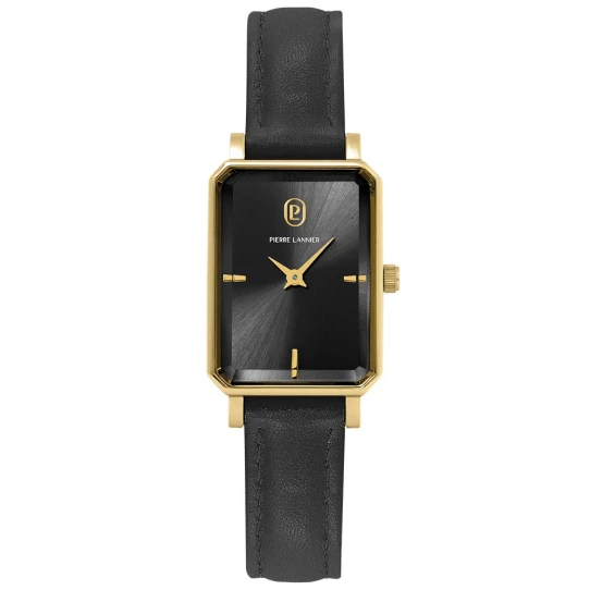 Дамски ръчен часовник с кварцов механизъм - корпус от Стомана - Естествена кожа - цвят Черен Злато