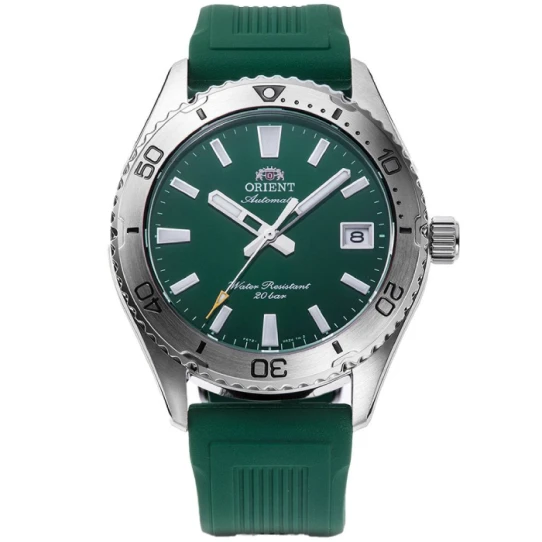 Унисекс ръчен часовник с автоматичен механизъм - корпус от Стомана - Силиконова каишка - цвят Зелен