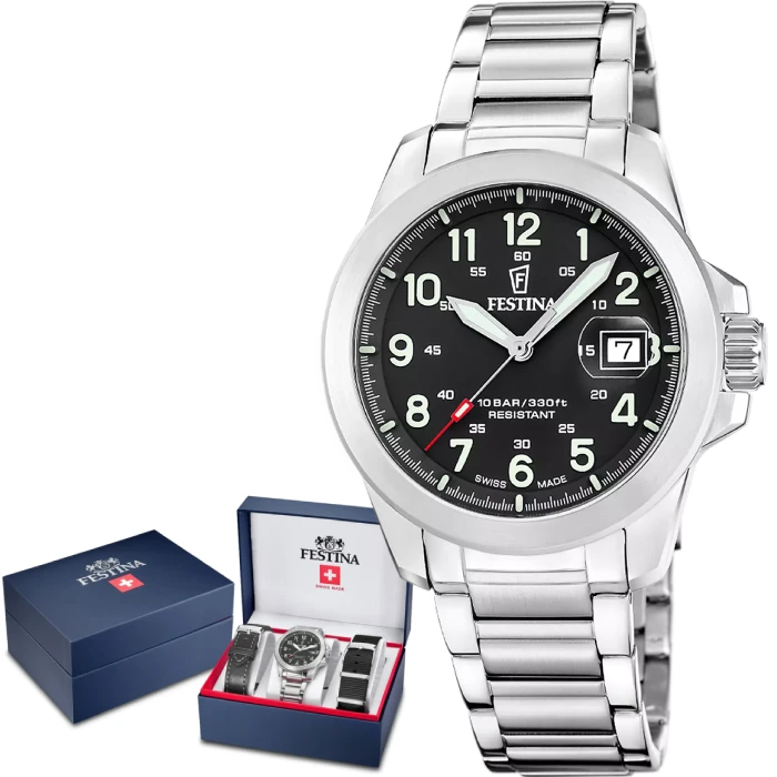 Мъжки ръчен часовник с кварцов механизъм - корпус от Стомана - Стоманена верижка - цвят Черен