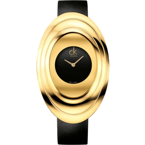 Дамски ръчен часовник с кварцов механизъм - корпус от Стомана - Естествена кожа - цвят Черен Черен