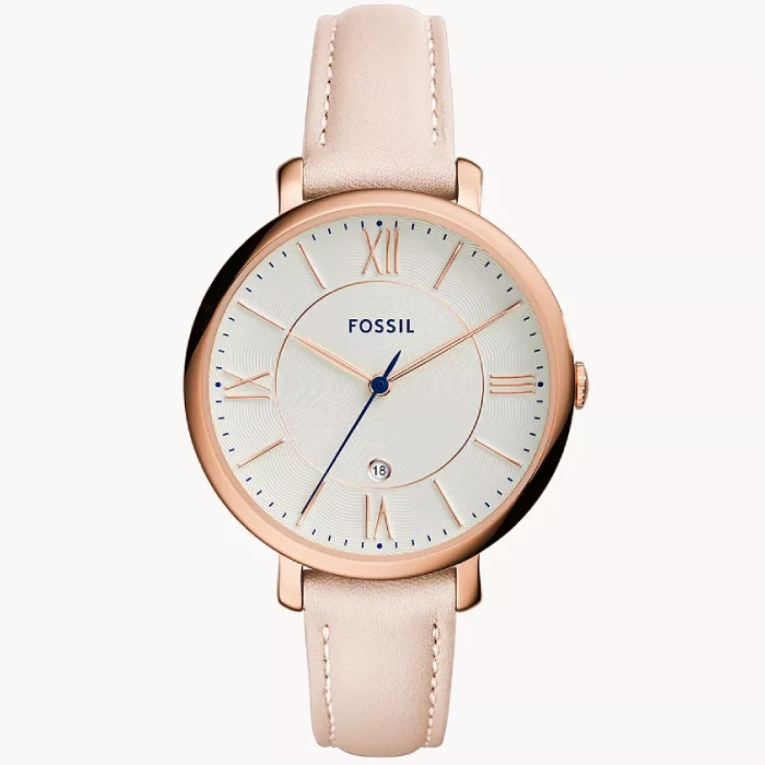 Дамски ръчен часовник с кварцов механизъм - корпус от Стомана - Естествена кожа - цвят Бял Розово Злато