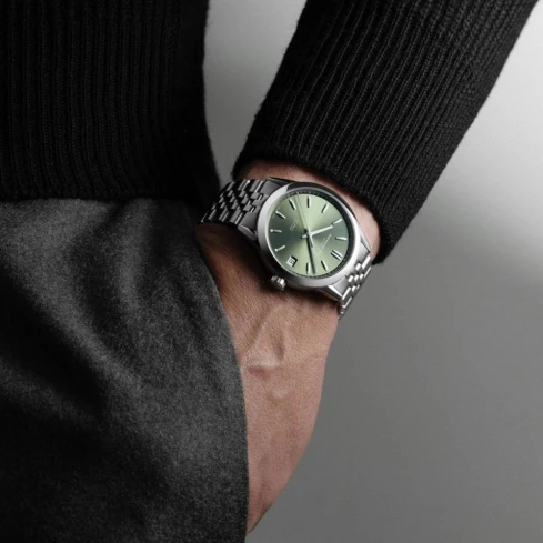 Мъжки ръчен часовник с автоматичен механизъм - корпус от Стомана - Стоманена верижка - цвят Зелен
