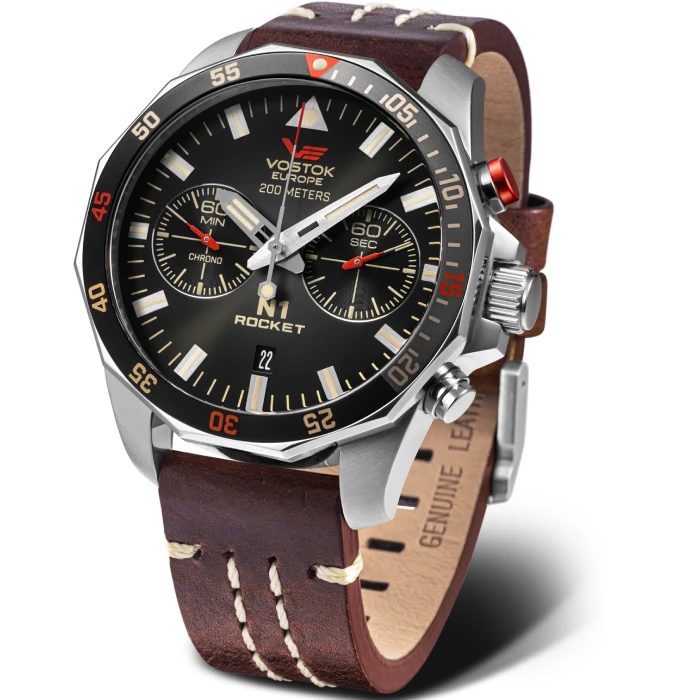 Мъжки ръчен часовник с кварцов механизъм - корпус от Стомана - Естествена кожа - цвят Черен Черен