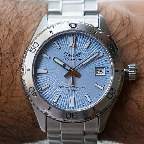 Мъжки ръчен часовник с автоматичен механизъм - корпус от Стомана - Стоманена верижка - цвят Син Черен