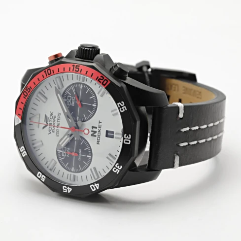 Мъжки ръчен часовник с кварцов механизъм - корпус от Стомана - Естествена кожа - цвят Бял Черен