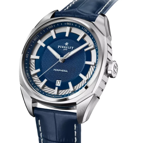 Мъжки ръчен часовник с автоматичен механизъм - корпус от Стомана - Естествена кожа - цвят Син