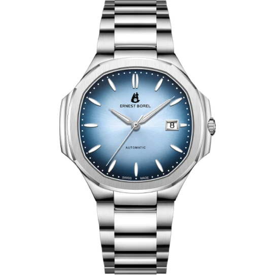 Мъжки ръчен часовник с автоматичен механизъм - корпус от Стомана - Стоманена верижка - цвят Син