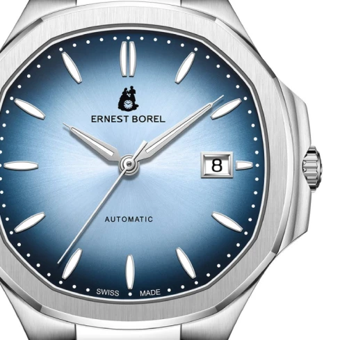 Мъжки ръчен часовник с автоматичен механизъм - корпус от Стомана - Стоманена верижка - цвят Син