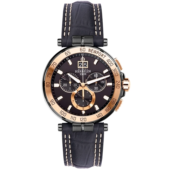 Мъжки ръчен часовник с кварцов механизъм - корпус от Стомана - Естествена кожа - цвят Черен Бежов