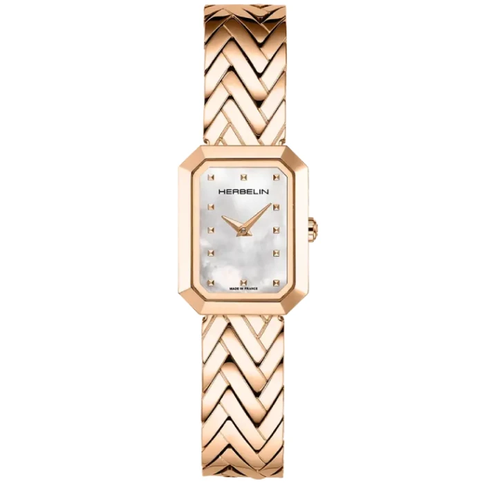 Дамски ръчен часовник с кварцов механизъм - корпус от Стомана - Стоманена верижка - цвят Седеф Злато