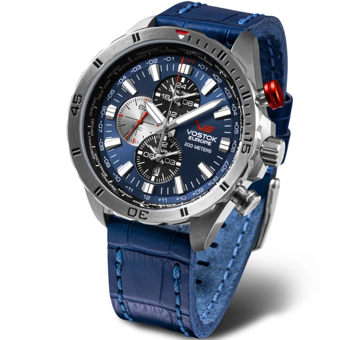 Мъжки часовник с кварцов механизъм - корпус от Стомана - Естествена кожа - цвят Син Син