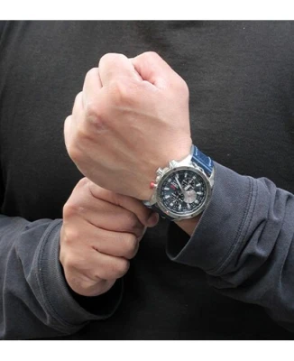 Мъжки часовник с кварцов механизъм - корпус от Стомана - Естествена кожа - цвят Син Син