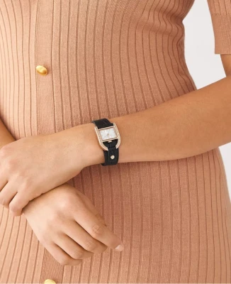 Дамски ръчен часовник с кварцов механизъм - корпус от Стомана - Естествена кожа - цвят Сребрист