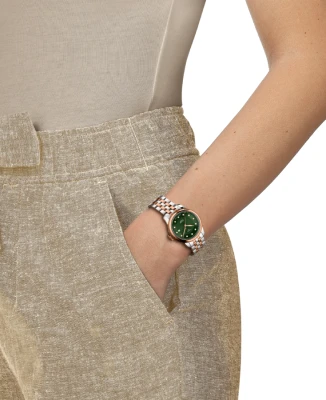 Дамски часовник с автоматичен механизъм - корпус от Стомана - Стоманена верижка - цвят Зелен Сив