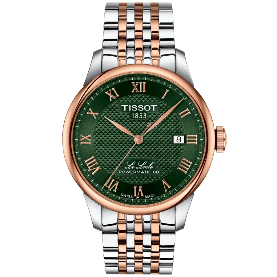 Мъжки часовник с автоматичен механизъм - корпус от Стомана - Стоманена верижка - цвят Зелен Злато