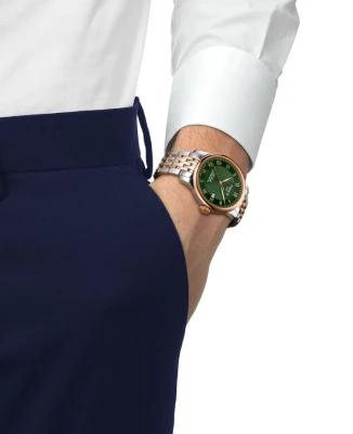 Мъжки часовник с автоматичен механизъм - корпус от Стомана - Стоманена верижка - цвят Зелен Злато