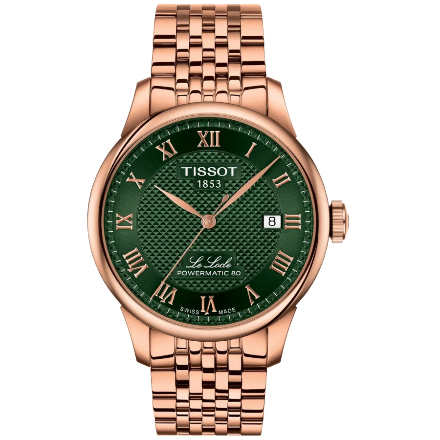 Мъжки часовник с автоматичен механизъм - корпус от Стомана - Стоманена верижка - цвят Зелен Злато