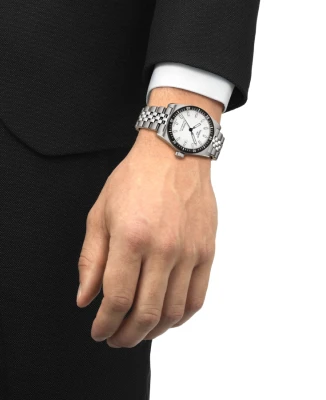 Мъжки ръчен часовник с автоматичен механизъм - корпус от Стомана - Стоманена верижка - цвят Бял Сив