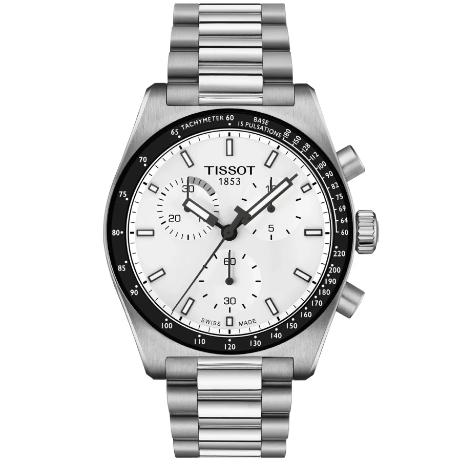 Tissot T149.417.11.011.00 PR516 - Мъжки ръчен часовник с кварцов механизъм - корпус от Стомана - Стоманена верижка - цвят Бял Сив
