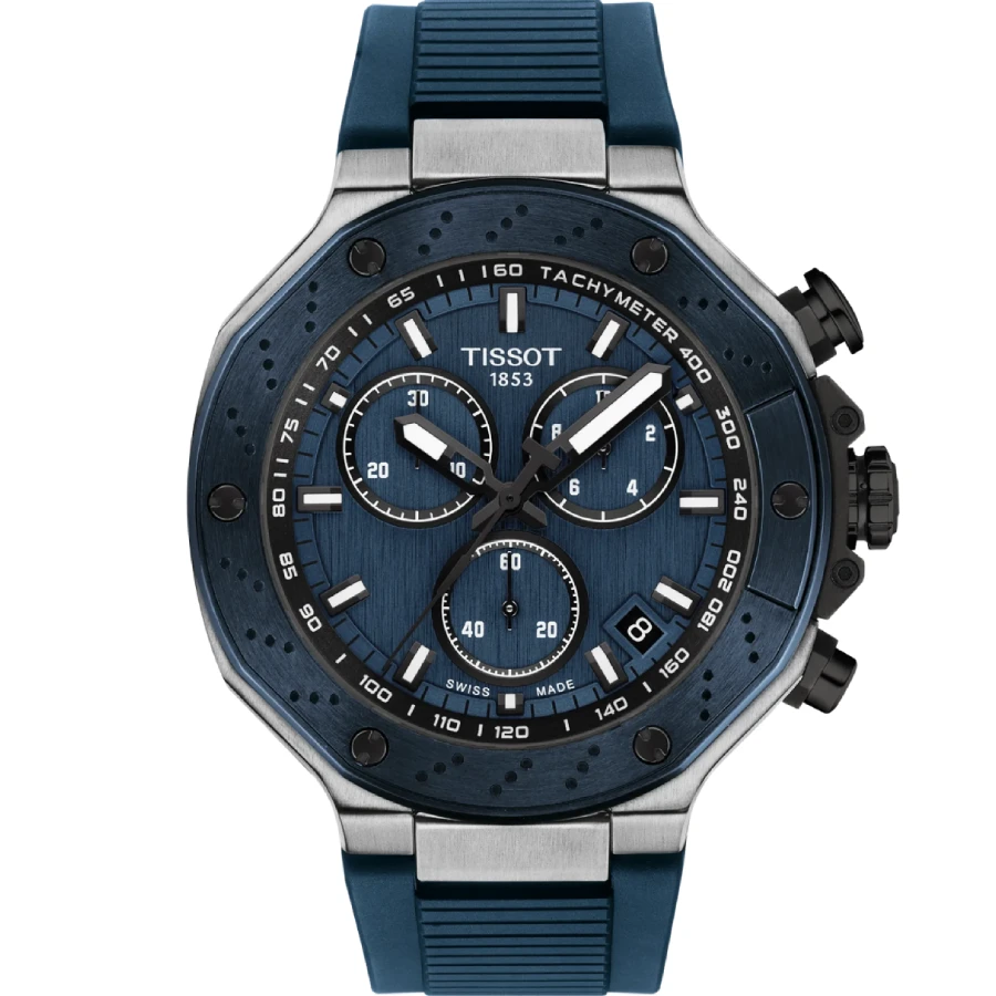 Tissot T141.417.27.041.00 T-Race - Мъжки ръчен часовник с кварцов механизъм - корпус от Стомана - Силиконова каишка - цвят Син