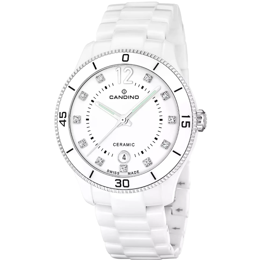 Дамски часовник с кварцов механизъм - корпус от Керамика - Керамика - цвят Бял