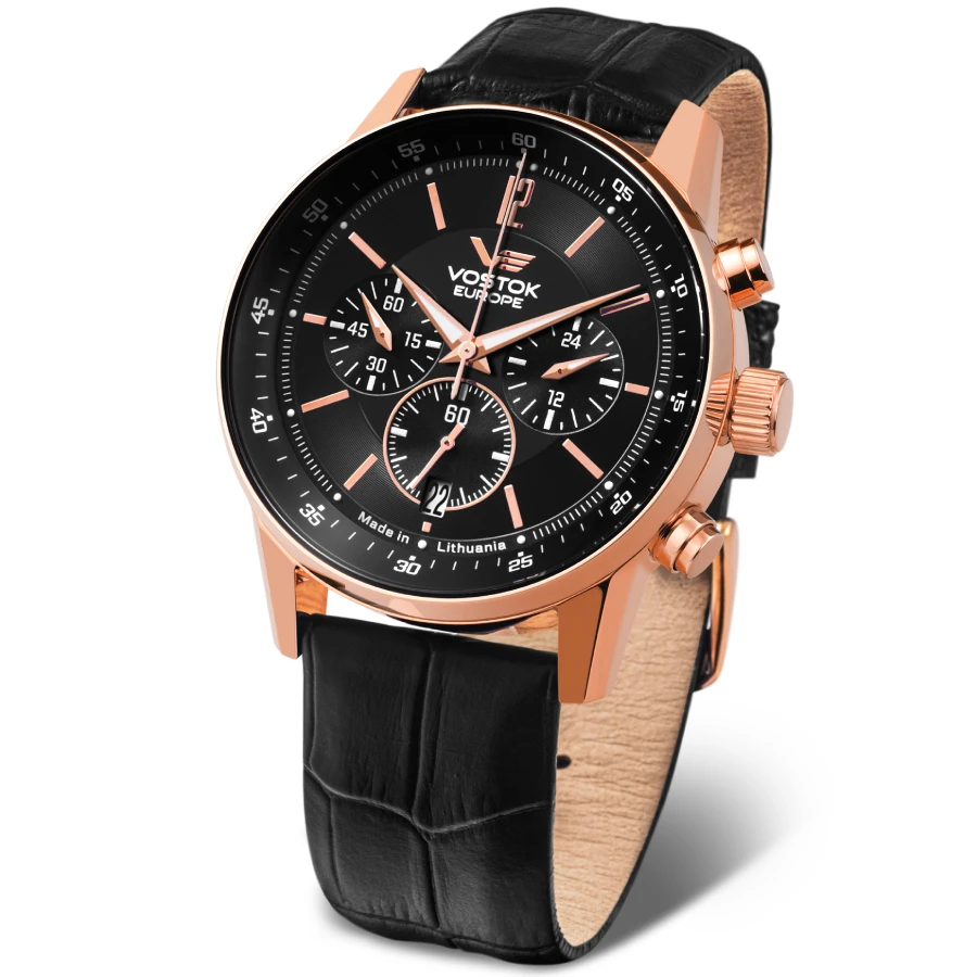 Мъжки часовник с кварцов механизъм - корпус от Стомана - Естествена кожа - цвят Черен