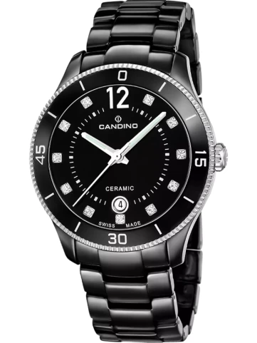 Candino C4795/3 Ceramic - Дамски часовник с кварцов механизъм - корпус от Керамика - Керамика - цвят Черен