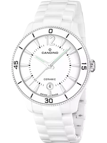 Дамски ръчен часовник с кварцов механизъм - корпус от Керамика - Керамика - цвят Бял