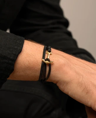 Мъжки гривна от MS Рециклирана стомана - с форма Котва - - Златно покритие