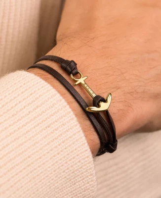 Мъжки гривна от MS Рециклирана стомана - с форма Котва - - Златно покритие