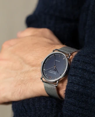 Мъжки ръчен часовник с кварцов механизъм - корпус от Стомана - Меш - цвят Син