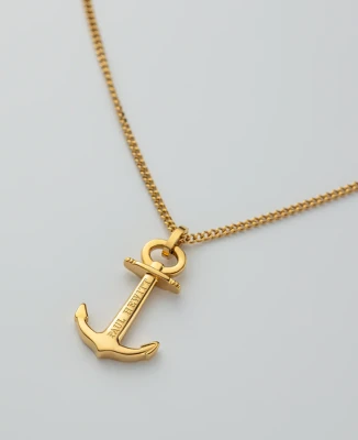 Мъжки колие от MS Рециклирана стомана - с форма Котва - - Златно покритие