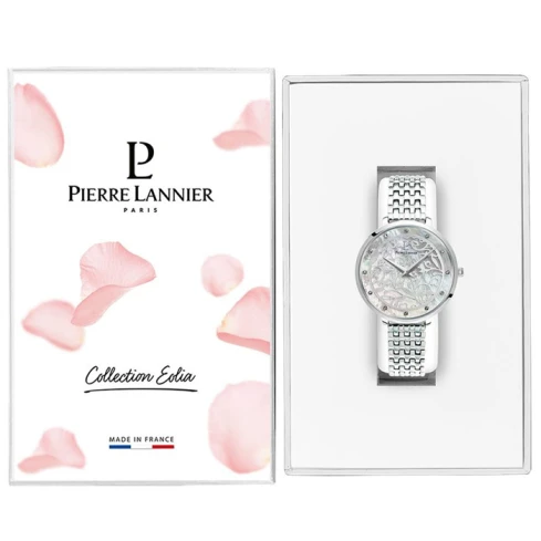Pierre Lannier 052H691 Eolia Crystal - Дамски ръчен часовник с кварцов механизъм - корпус от Стомана - Стоманена верижка - цвят Седеф Сив