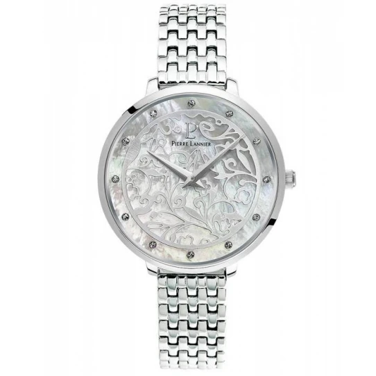 Pierre Lannier 052H691 Eolia Crystal - Дамски ръчен часовник с кварцов механизъм - корпус от Стомана - Стоманена верижка - цвят Седеф Сив