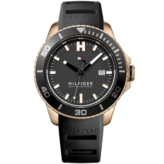 Мъжки ръчен часовник с кварцов механизъм - корпус от Стомана - Силиконова каишка - цвят Черен Черен