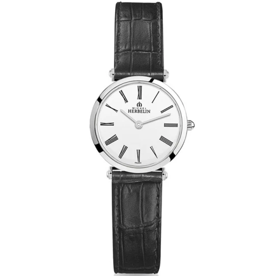 Дамски ръчен часовник с кварцов механизъм - корпус от Стомана - Естествена кожа - цвят Бял Черен