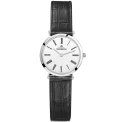 Дамски ръчен часовник с кварцов механизъм - корпус от Стомана - Естествена кожа - цвят Бял Черен