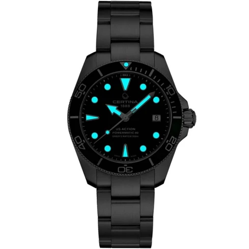 Мъжки ръчен часовник с автоматичен механизъм - корпус от Стомана и алуминий - Стоманена верижка - цвят Зелен Сив