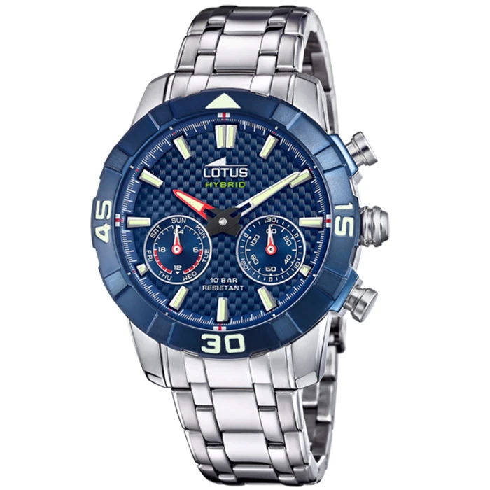 Мъжки ръчен часовник с смарт хибриден механизъм - корпус от Стомана - Стоманена верижка - цвят Син Сив