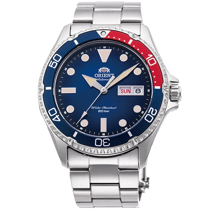 Мъжки ръчен часовник с автоматичен механизъм - корпус от Стомана - Стоманена верижка - цвят Син Сив