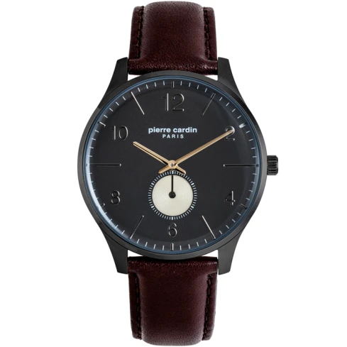 Мъжки ръчен часовник с кварцов механизъм - корпус от Стомана - Естествена кожа - цвят Черен Кафяв