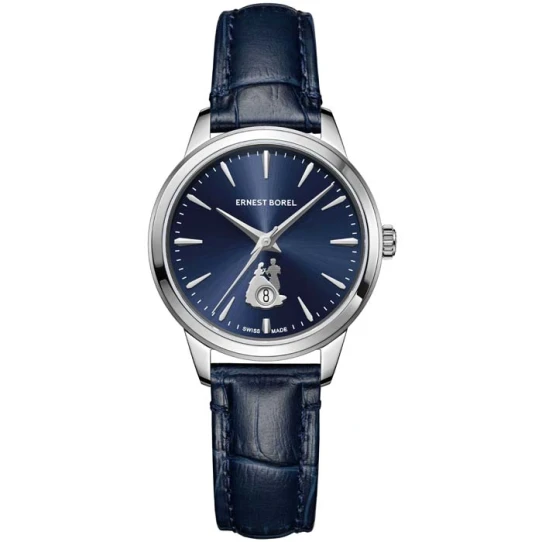Ernest Borel N0520L0D-MS6L Heartful - Дамски ръчен часовник с автоматичен механизъм - корпус от Стомана - Естествена кожа - цвят Син Син