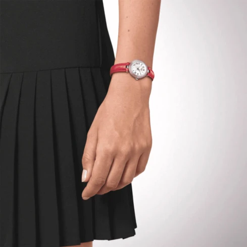 Дамски ръчен часовник с кварцов механизъм - корпус от Стомана - Естествена кожа - цвят Седеф Черен