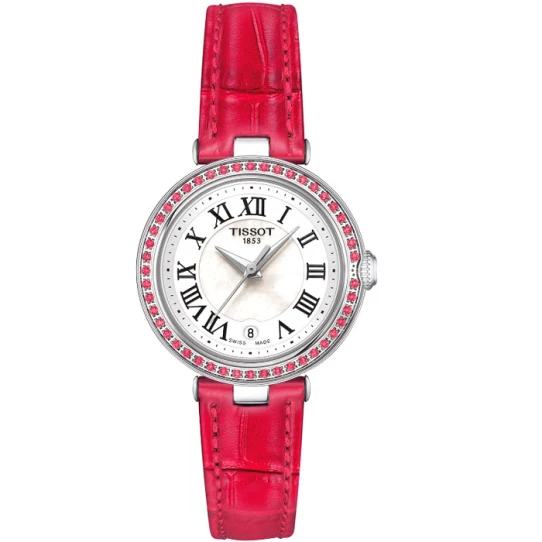 Tissot T126.010.66.113.00 Bellissima Small Lady - Дамски ръчен часовник с кварцов механизъм - корпус от Стомана - Естествена кожа - цвят Седеф Черен
