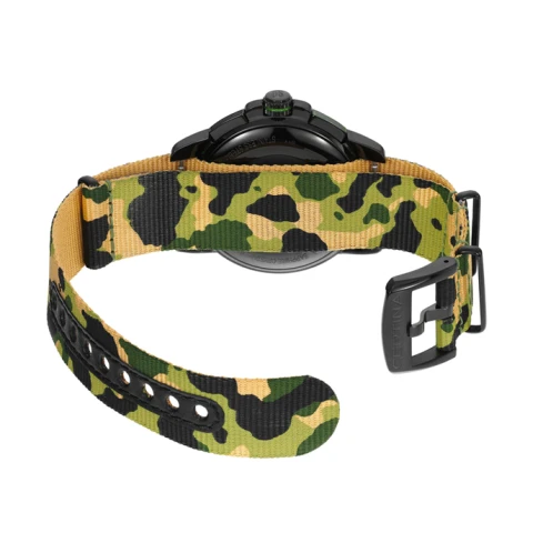 Мъжки ръчен часовник с кварцов механизъм - корпус от Стомана - Естествена кожа - цвят Зелен Зелен